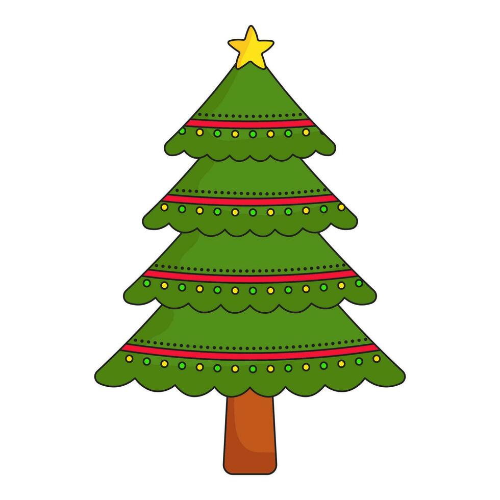 Flat Style Colorful String Ball Decorate Christmas Tree Icon. vector