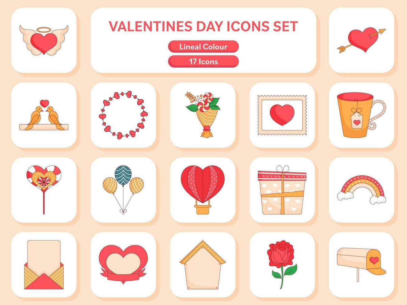 Isolated Valentines Day Lineal Icons Set In Flat Style. vector