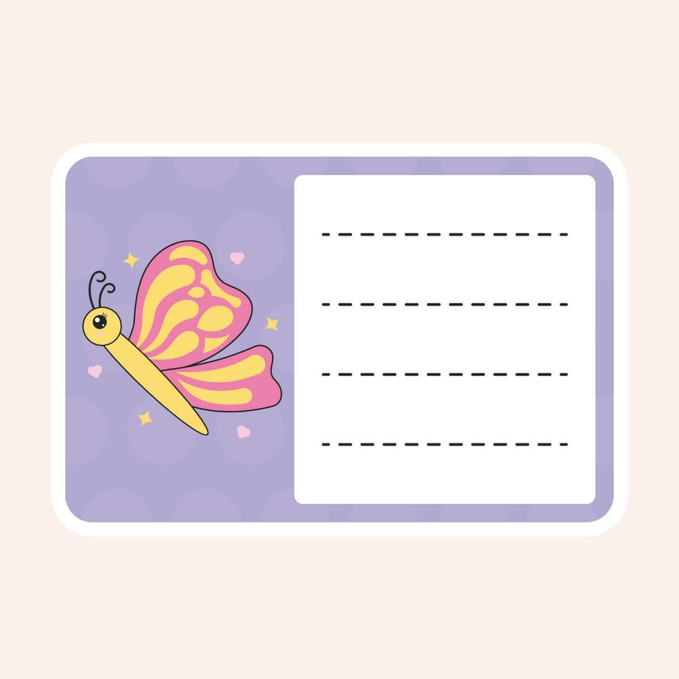 Isolated Butterfly Cartoon Frame Or Notebook Label On Peach Background. vector