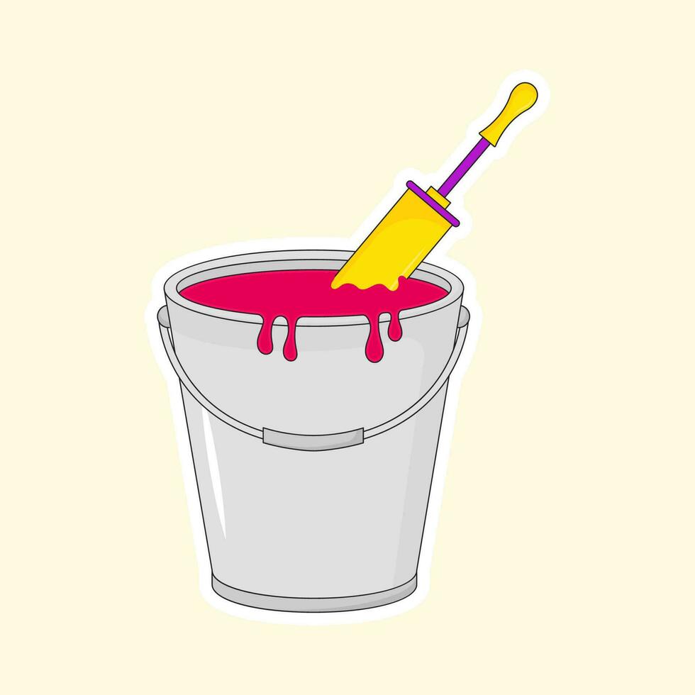 Pink Color Bucket With Pichkari On Cosmic Latte Background. vector