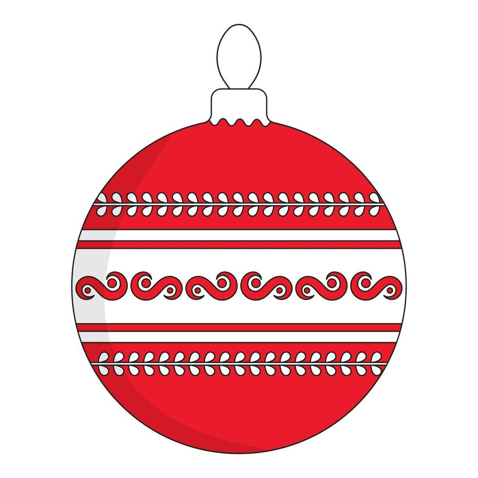 Red And White Strip Filigree Christmas Ball Flat Icon. vector