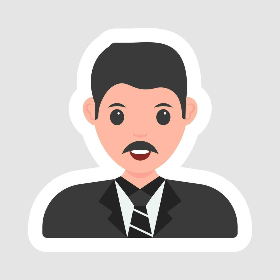 Sticker Style Businessman Or Manager Character On Gray Background. vector