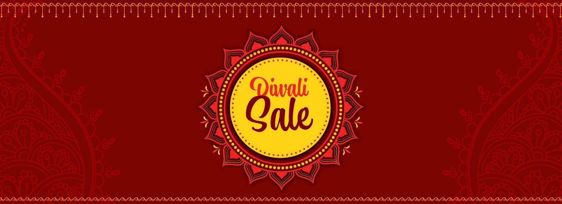 Diwali Sale Banner Or Header Design With Paisley Pattern On Red And Yellow Background. vector
