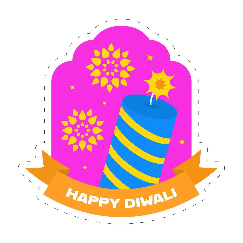 Happy Diwali Celebration Concept With Fireworks Bomb, Mandala Or Flowers On Magenta And White Background. vector