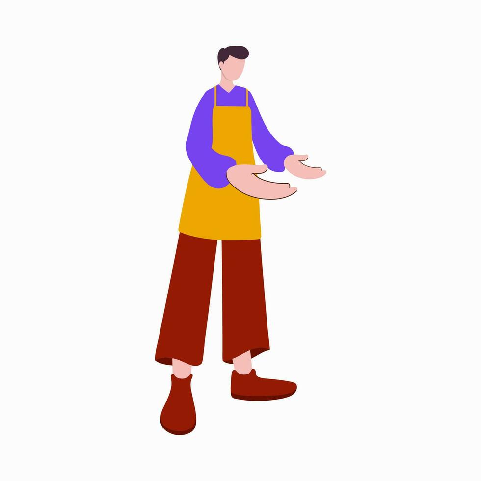 Faceless Gardener Or Farmer Man Standing On White Background. vector