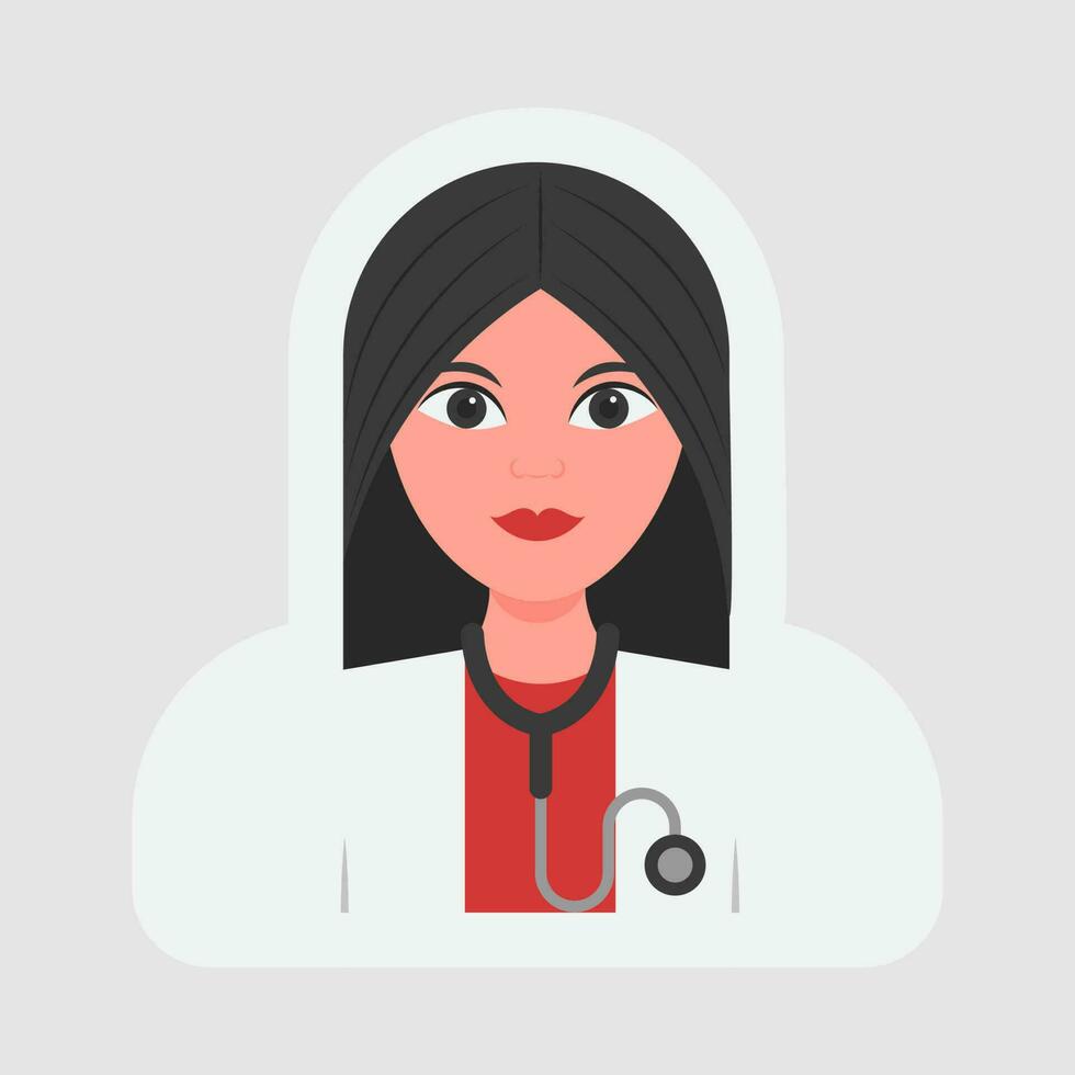 Sticker Style Female Doctor Character On Gray Background. vector