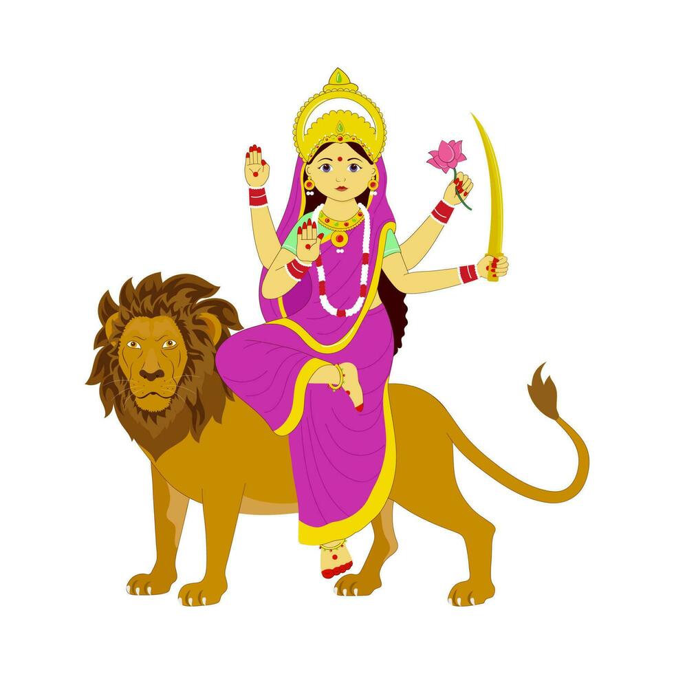 Indian Goddess Katyayani Sculpture On White Background. vector