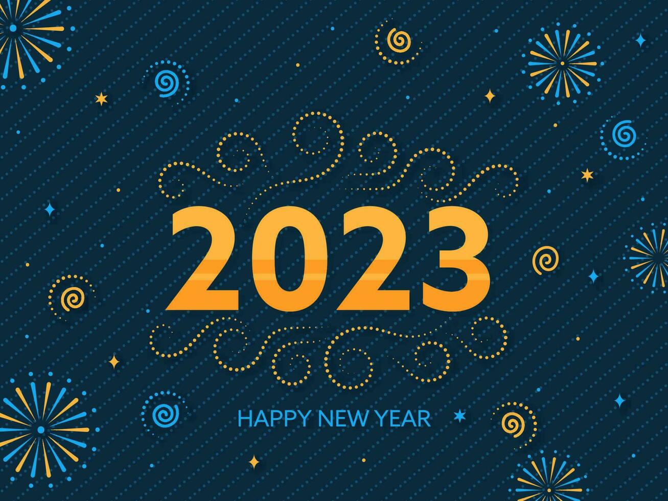 Orange 2023 Number With Fireworks Against Blue Dotted Line Pattern Background For Happy New Year Concept. vector