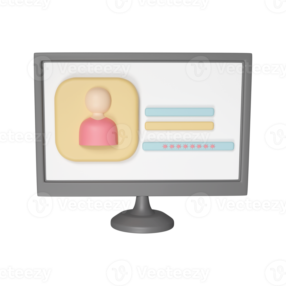 3D Render Of User Login In Computer Screen Icon. png