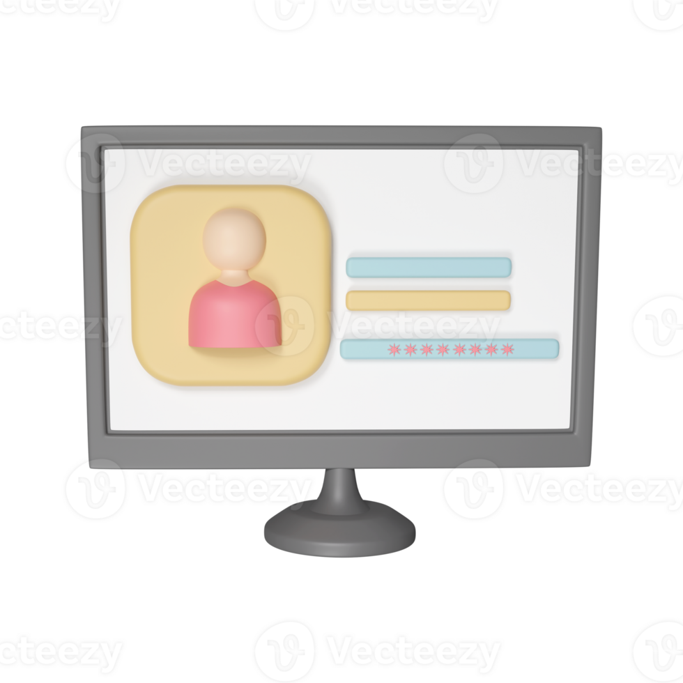 3d render do do utilizador Conecte-se dentro computador tela ícone. png
