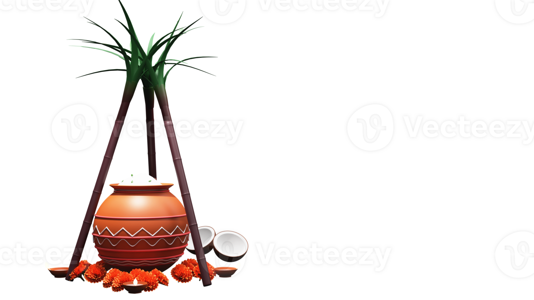 3D Render Of Pongal Festival Elements Over Background. 23225983 PNG