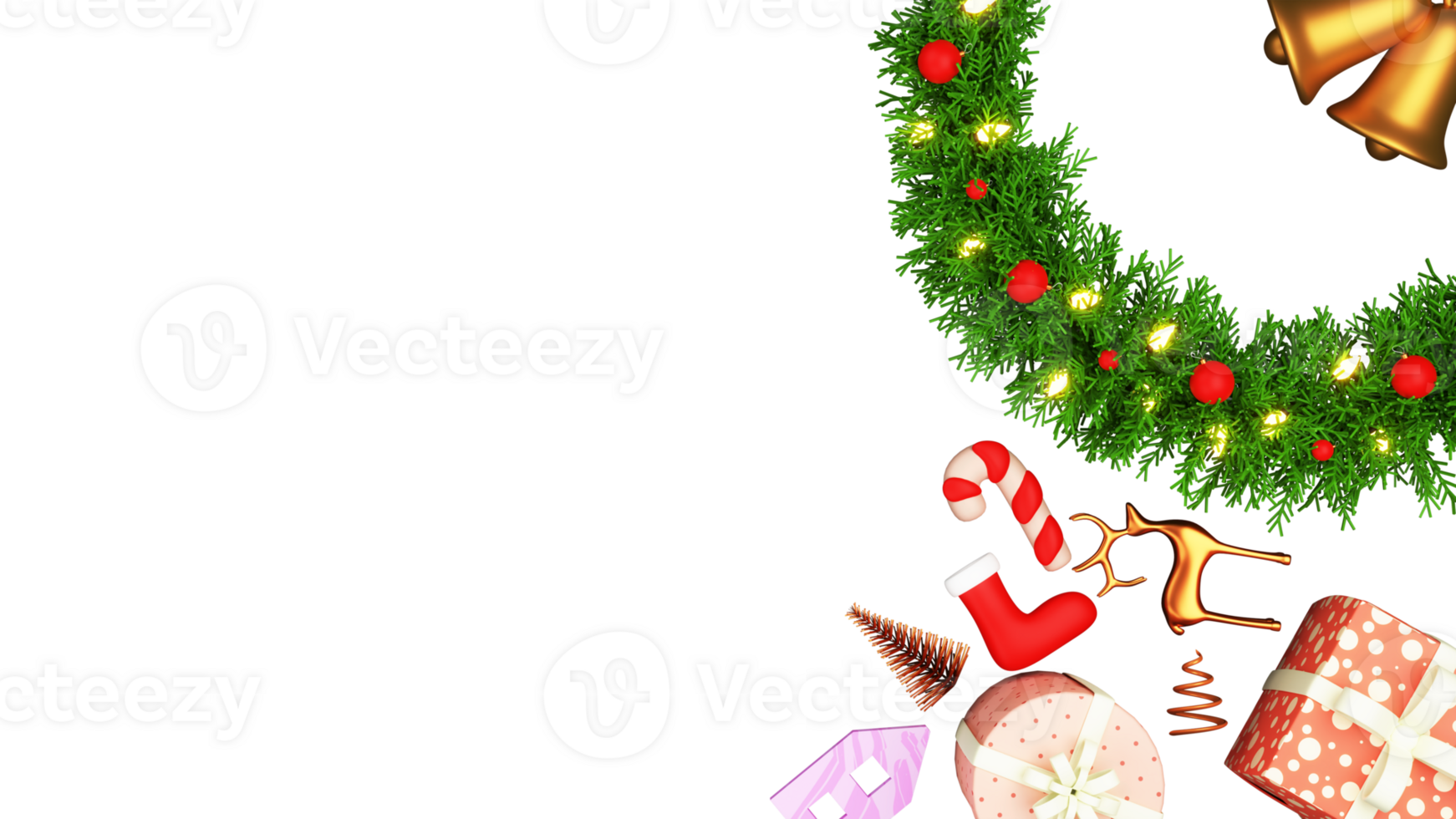 3D Render Top View Of Christmas Festival Elements Decorated Background. png