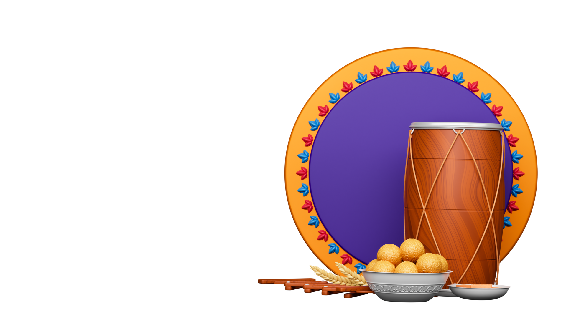 3D Render Of Punjabi Festival Elements And Empty Circular Frame