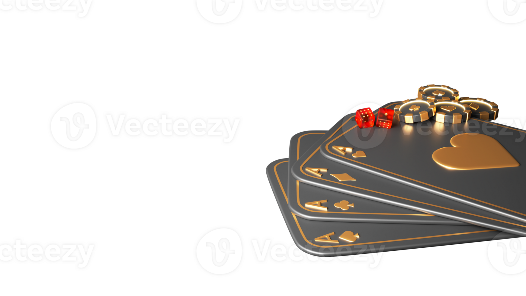 Ace Cards With Dices And Poker Chips Element In 3D Render. png