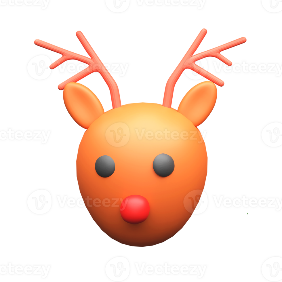3D Render Of Cute Reindeer Head Icon. png