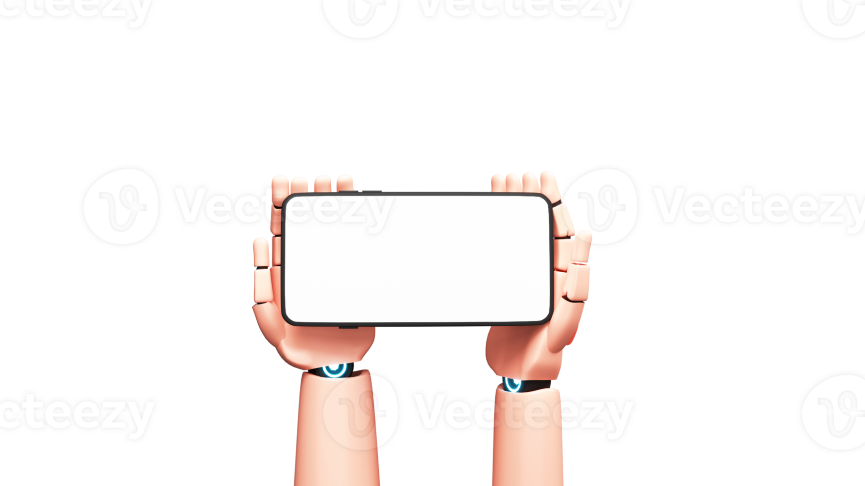 3D Render Of Robotic Hand Holding Empty Smartphone Against Background. png