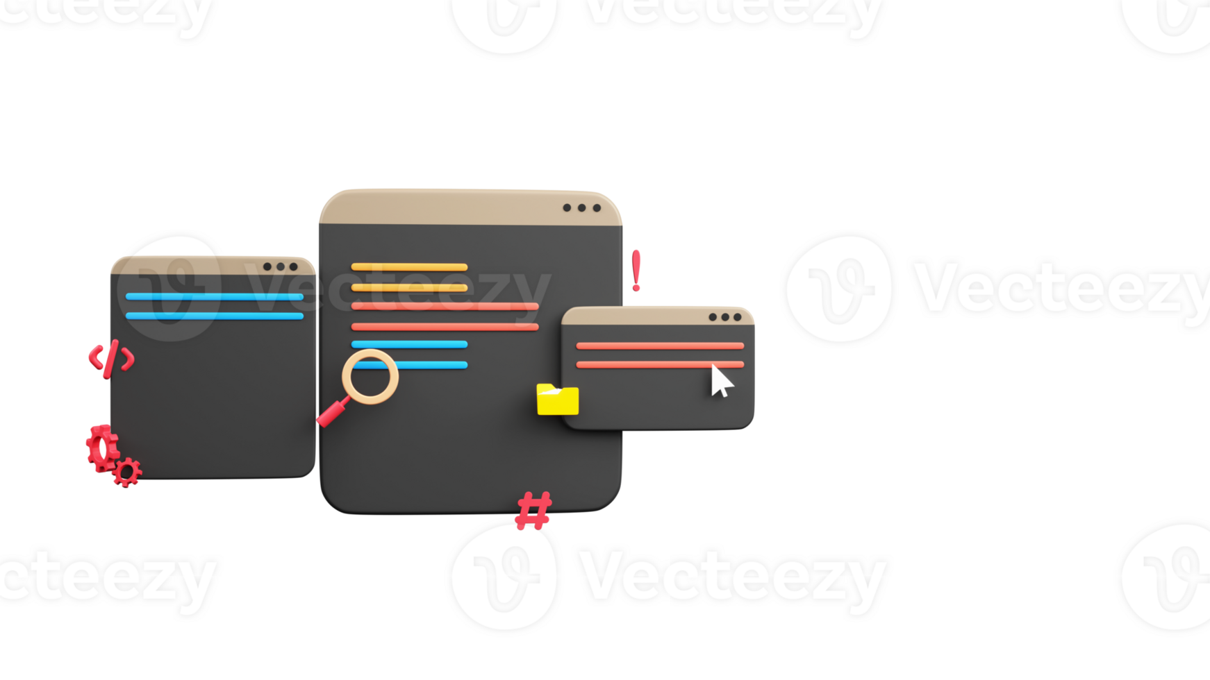 3D Online Coding Screen Or Websites Against Background. png