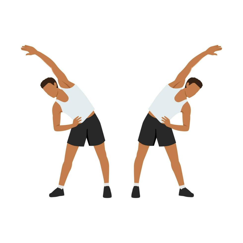 Man doing Obliques stretch exercise. Flat vector