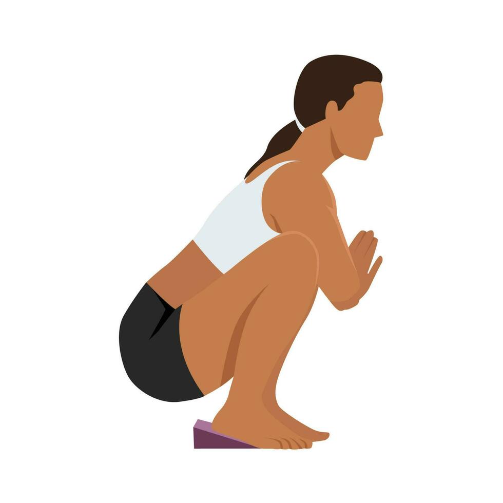 mujer haciendo yoga para terneros apretados o pose de estiramiento de terneros. ilustración vectorial plana aislada sobre fondo blanco. vector