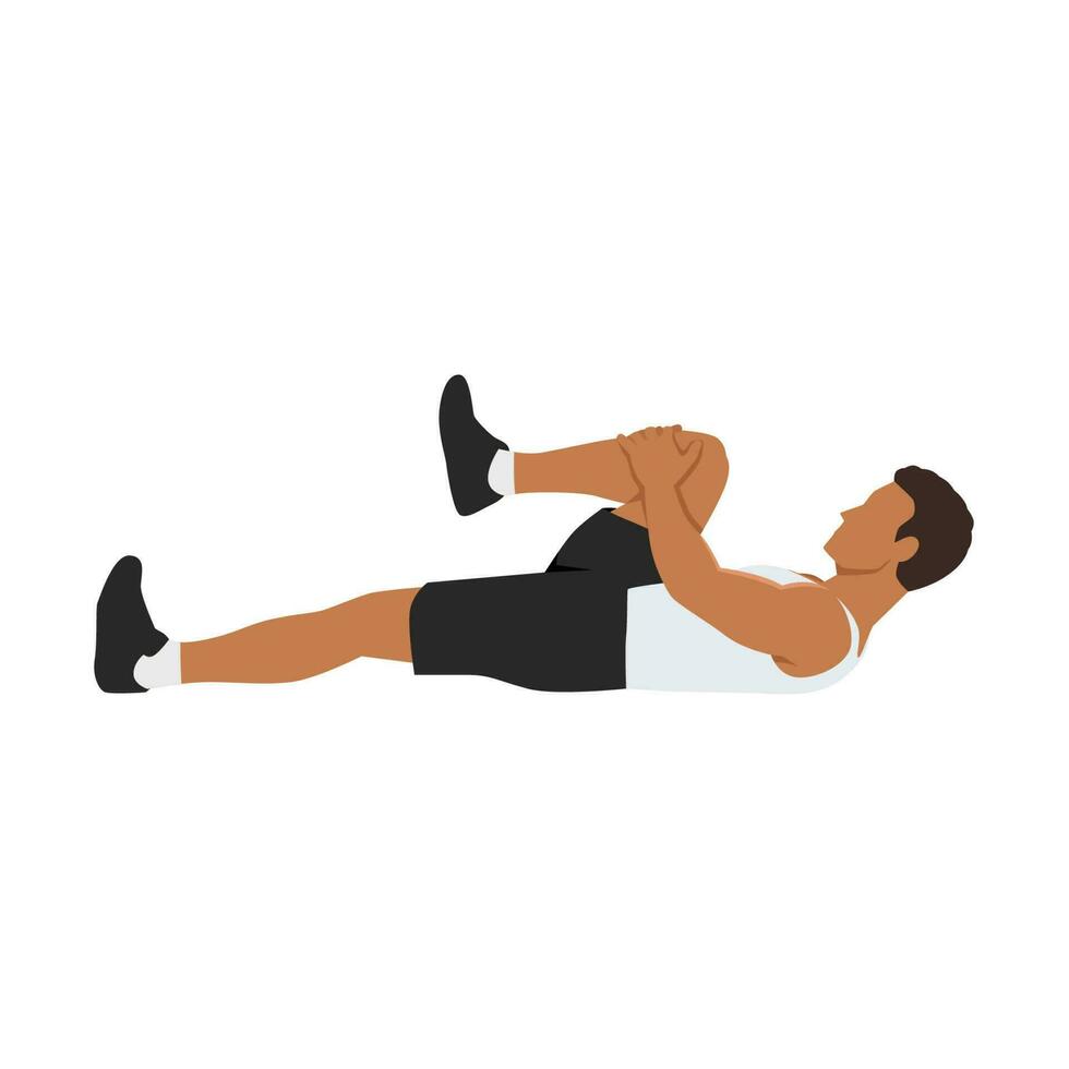 Man doing prone hamstring stretch or laying hamstring stretch. Flat vector illustration