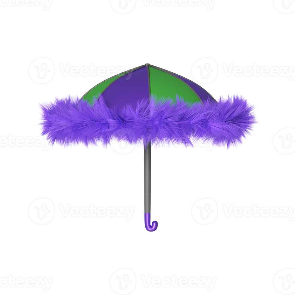 Green And Purple Fur Umbrella Icon In 3D Rendering. png