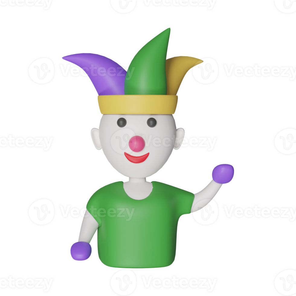 3D Render Of Jester Cartoon Icon. png