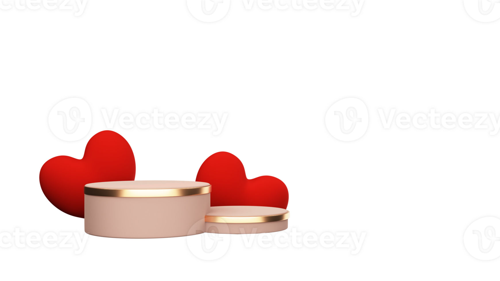 3D Rendering Of Empty Podiums With Red Hearts Element. png