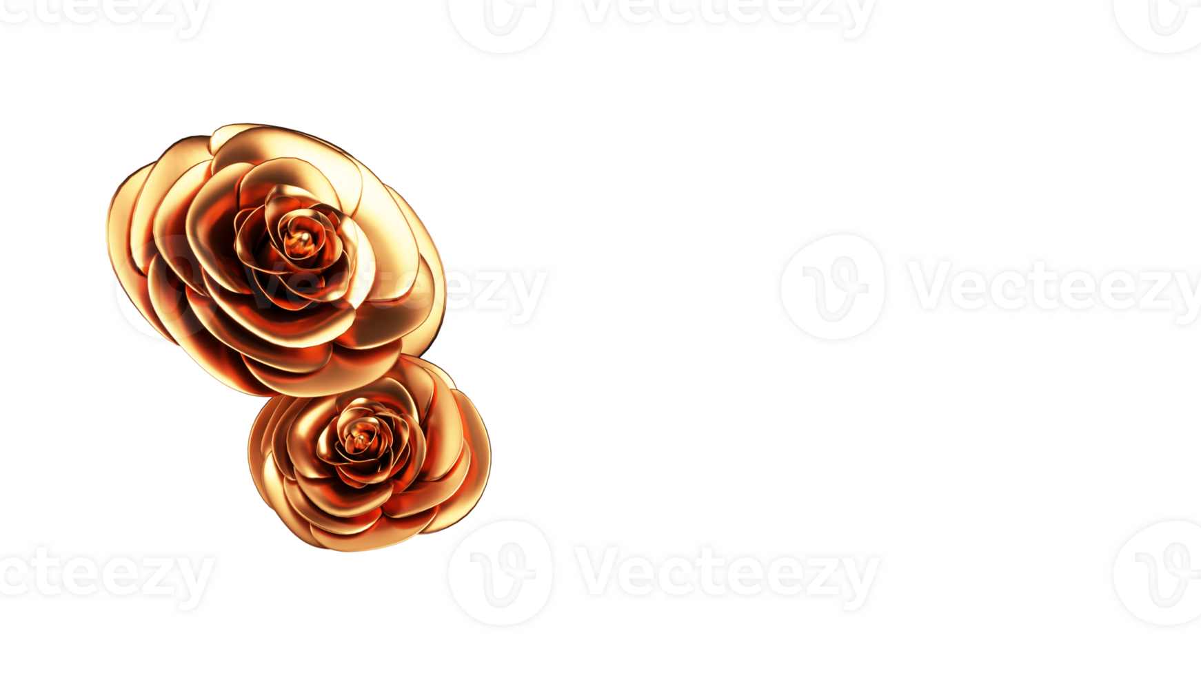 Golden Rose Flowers Element In 3D Rendering. png