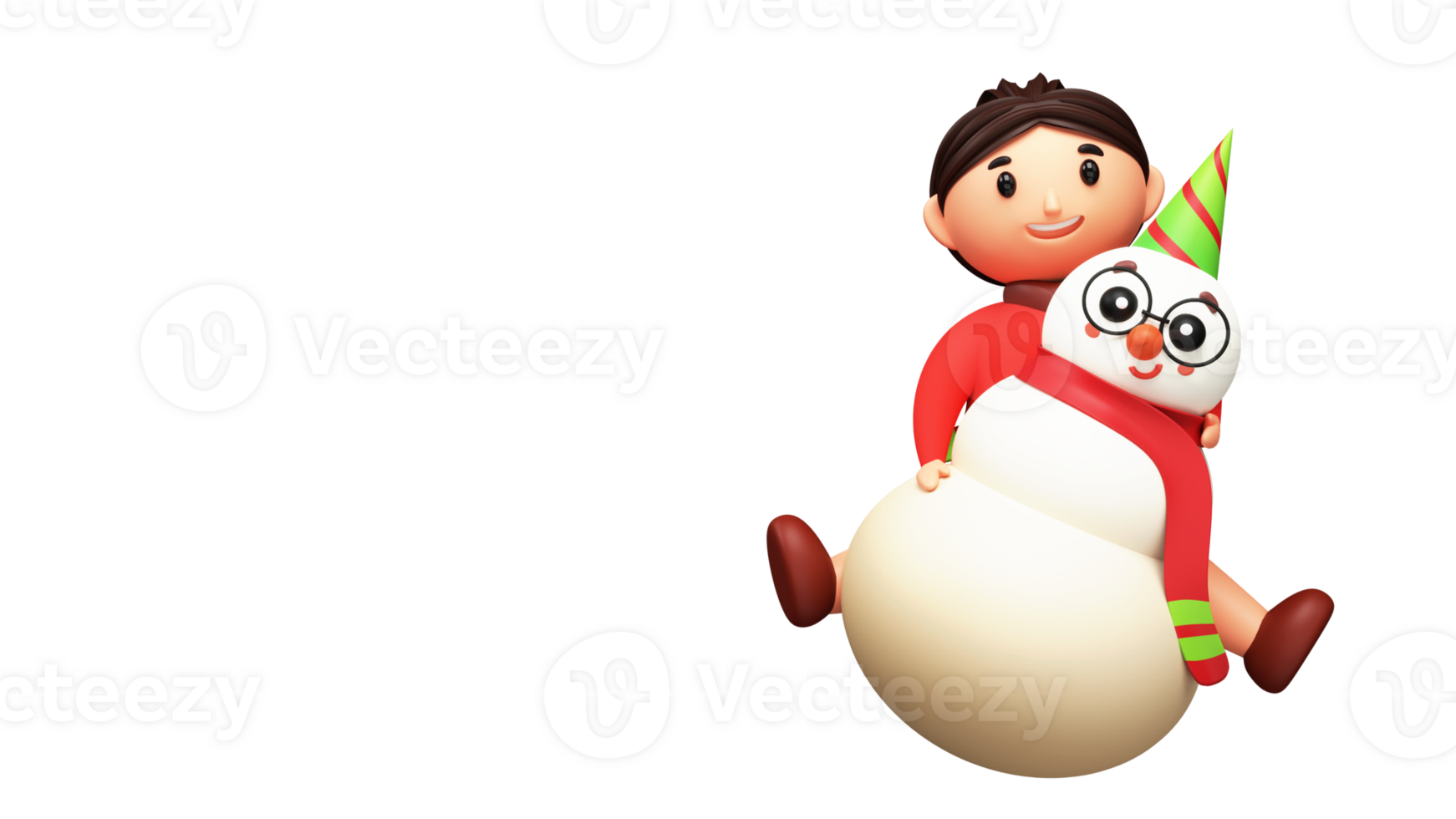 3D Illustration Of Cheerful Young Girl Holding Cute Snowman Against Background And Copy Space. png