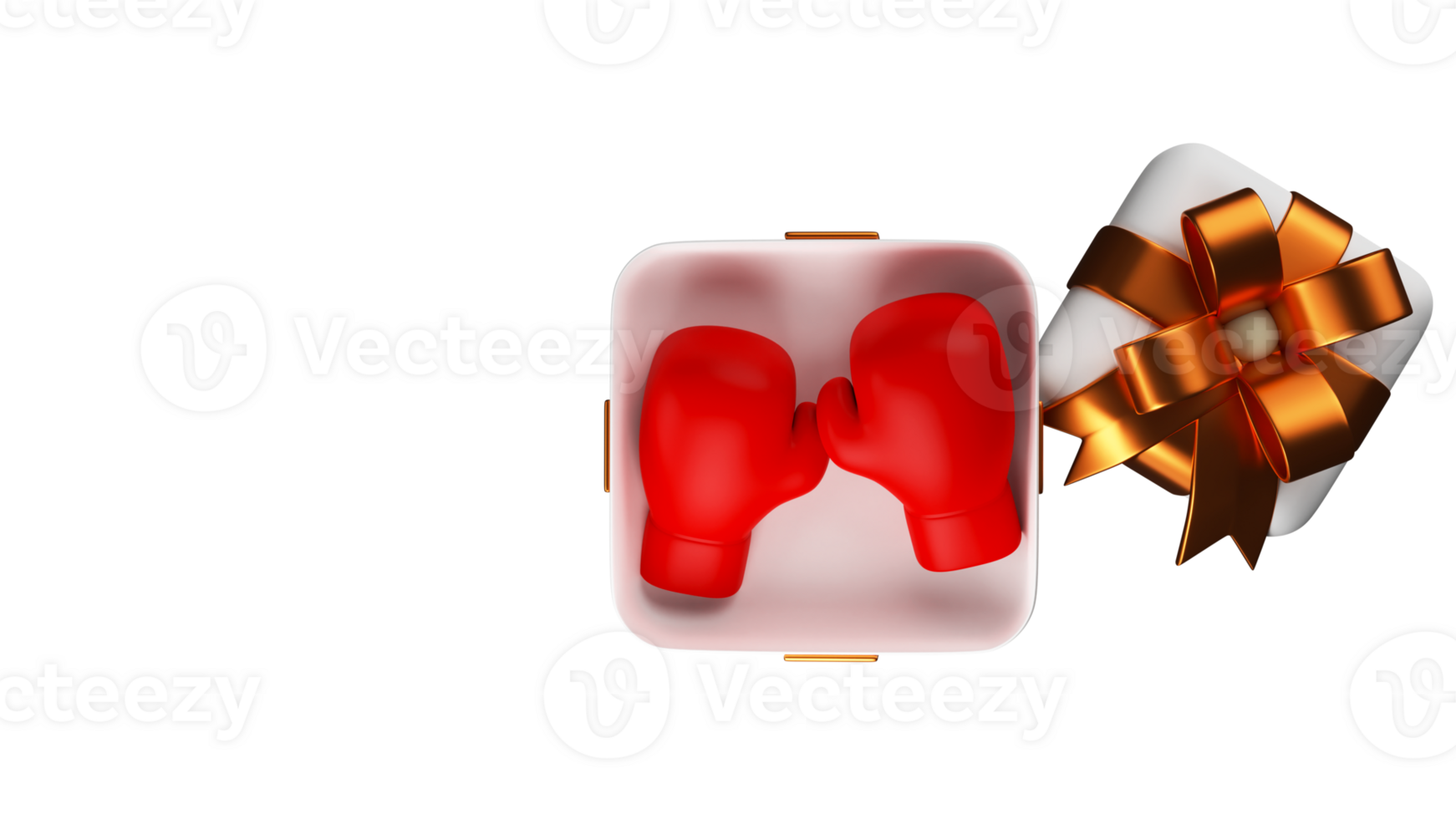 Top View Of 3D Render Boxing Gloves In Open Gift Box And Copy Space. png