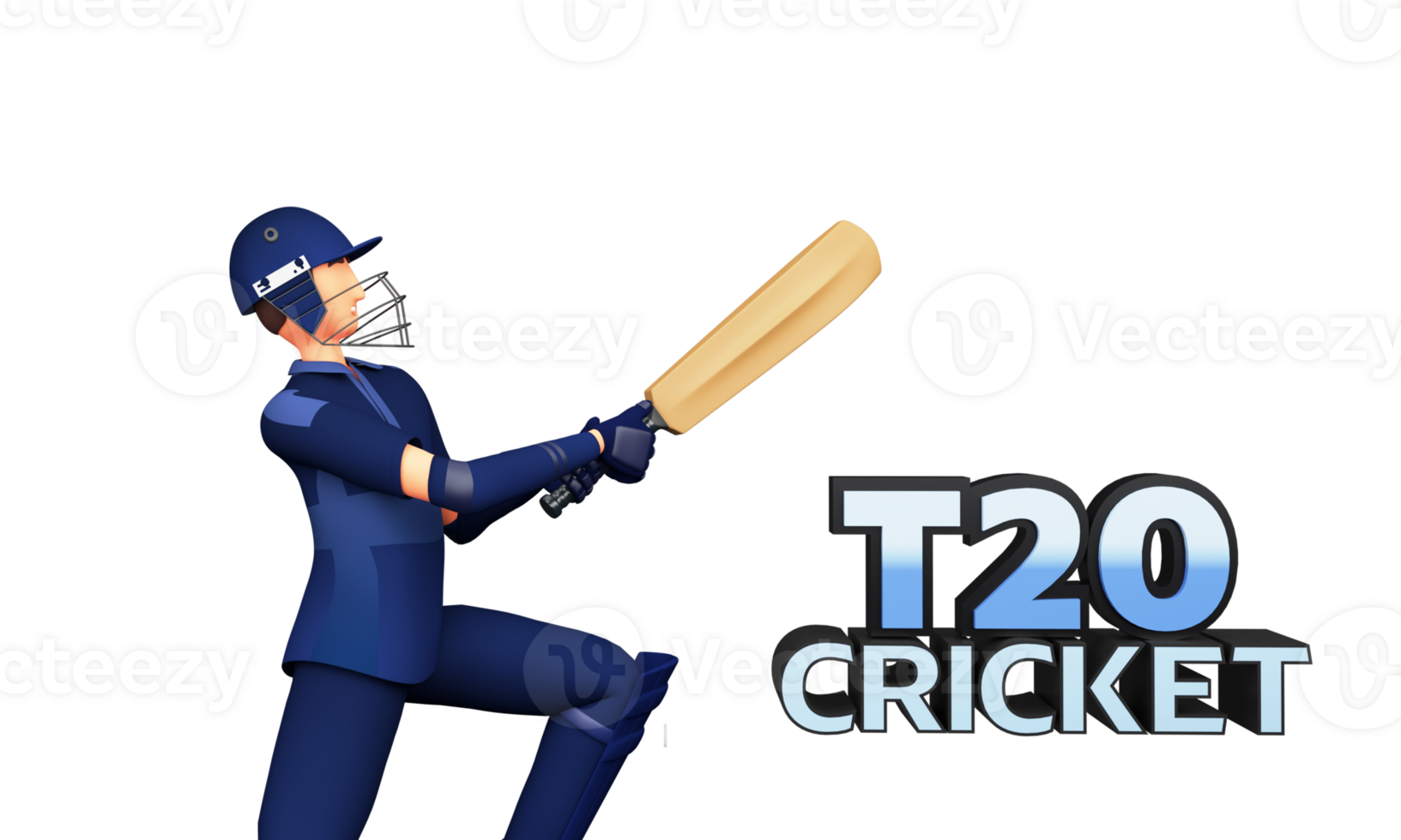 3D Render T20 Cricket Text With Batter Player In Playing Pose Against Background