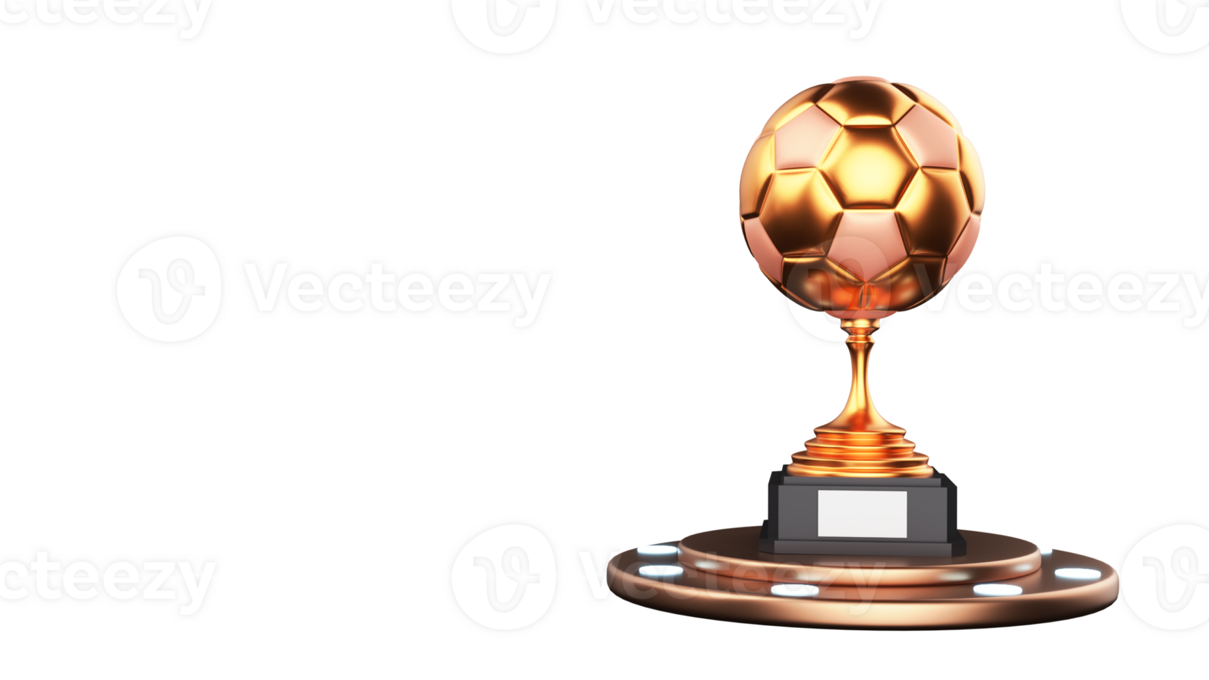 3d geven gouden voetbal trofee kop over- podium en kopiëren ruimte. png