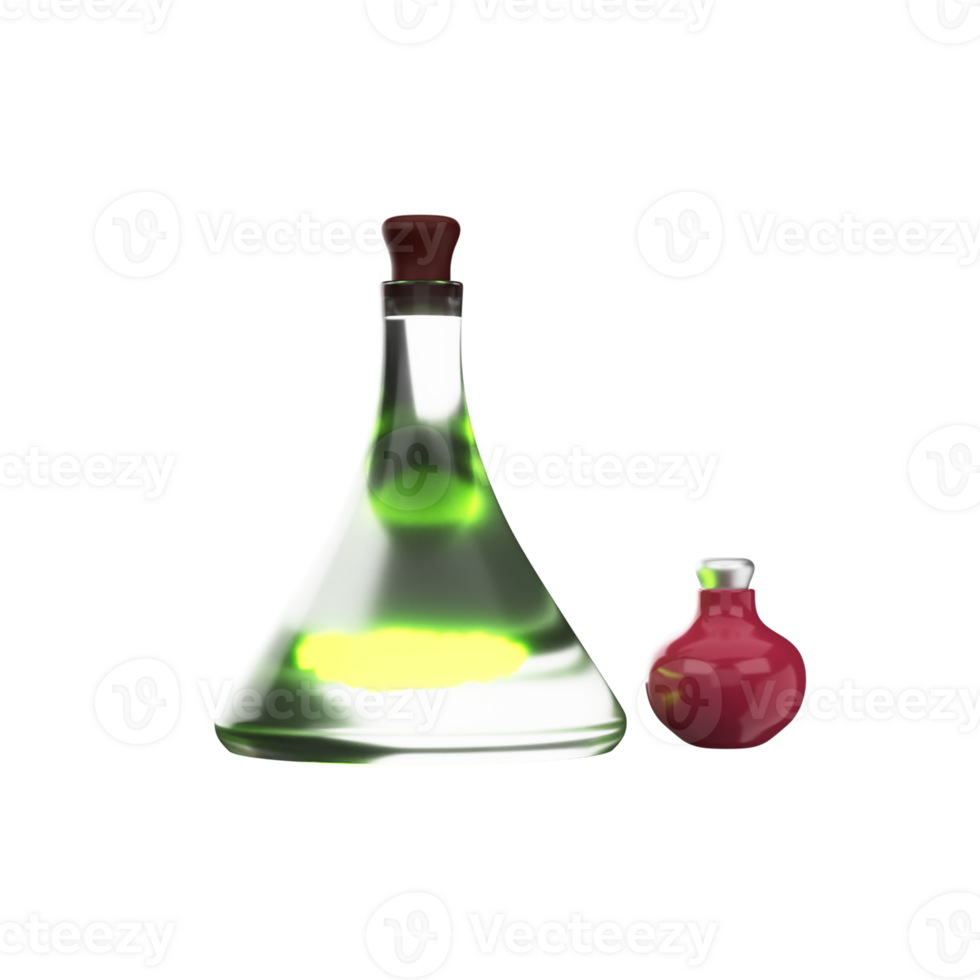 3D Render Of Potion Bottles Icon In Red And Green Color. png