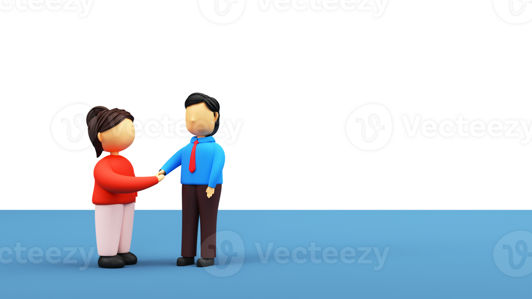 3D Portrait Of Businessman And Woman Shaking Hands Against Background. png