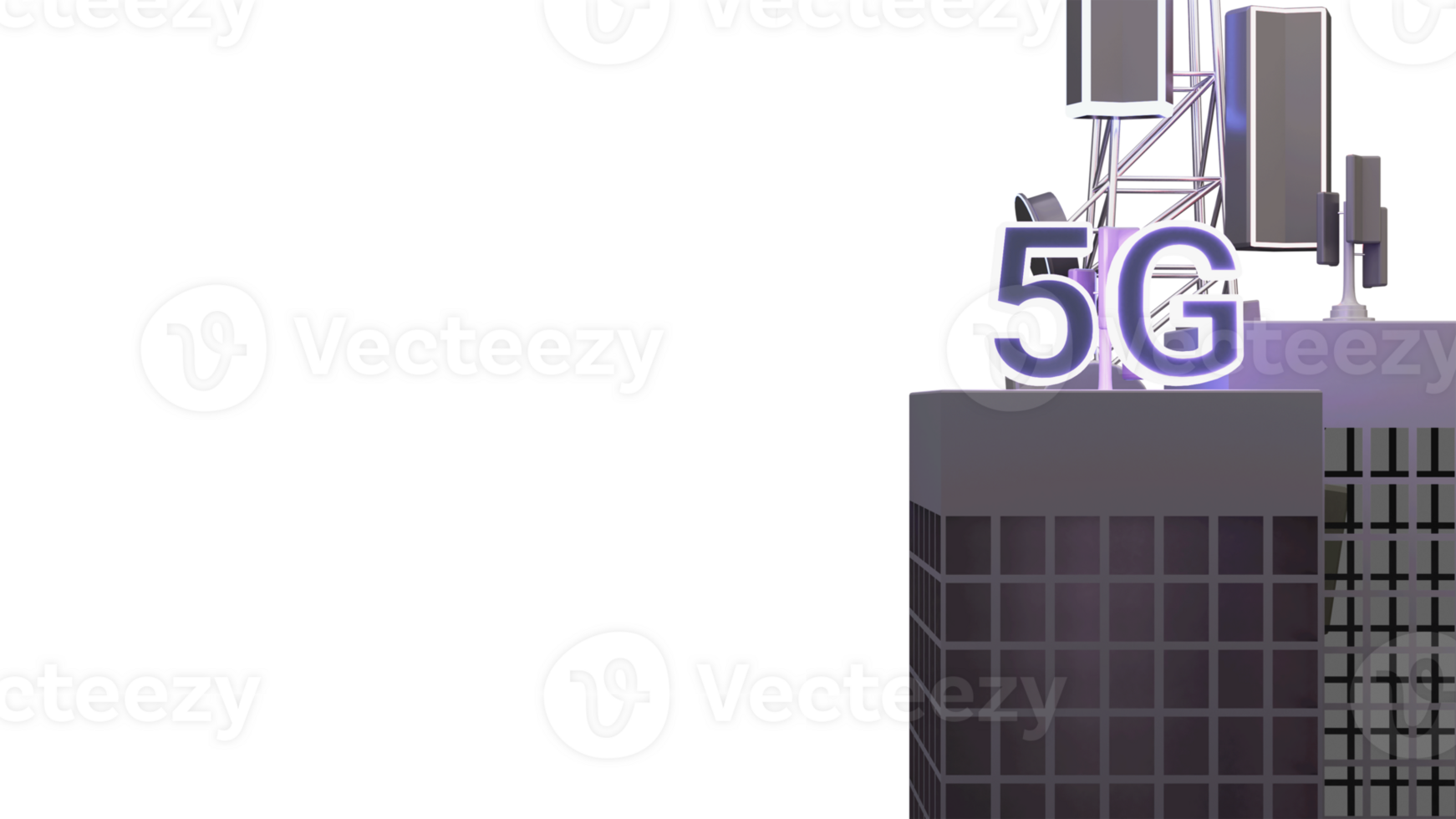 5G Towers, Wi-Fi And Telecommunications Antenna In 3D Rendering. png