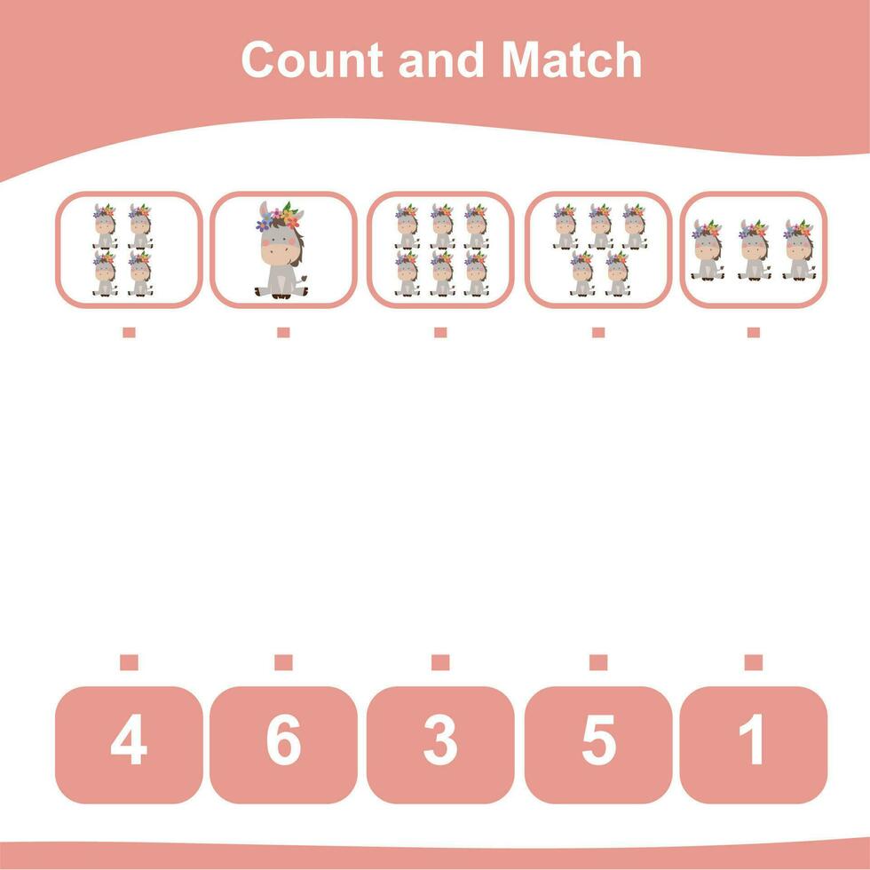 Count and match for preschool. Educational printable math worksheet. Vector illustration.