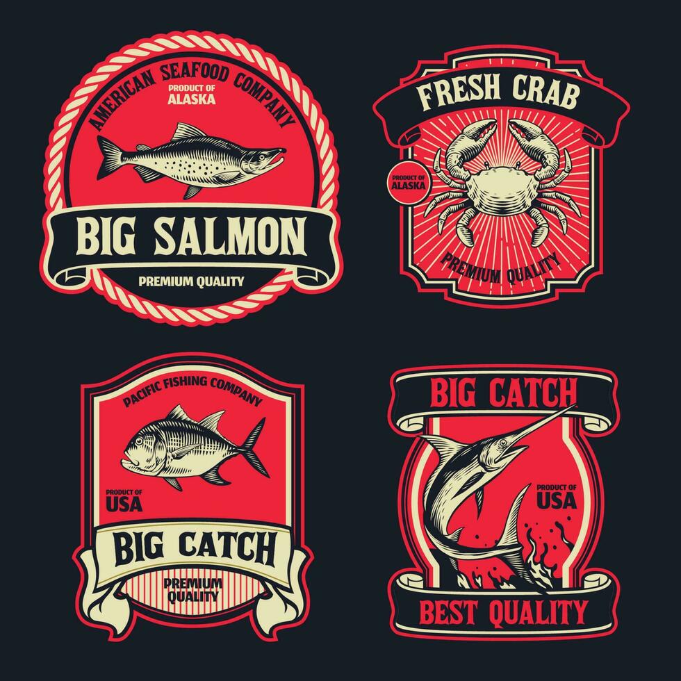 Set of Vintage Seafood Label Collection vector