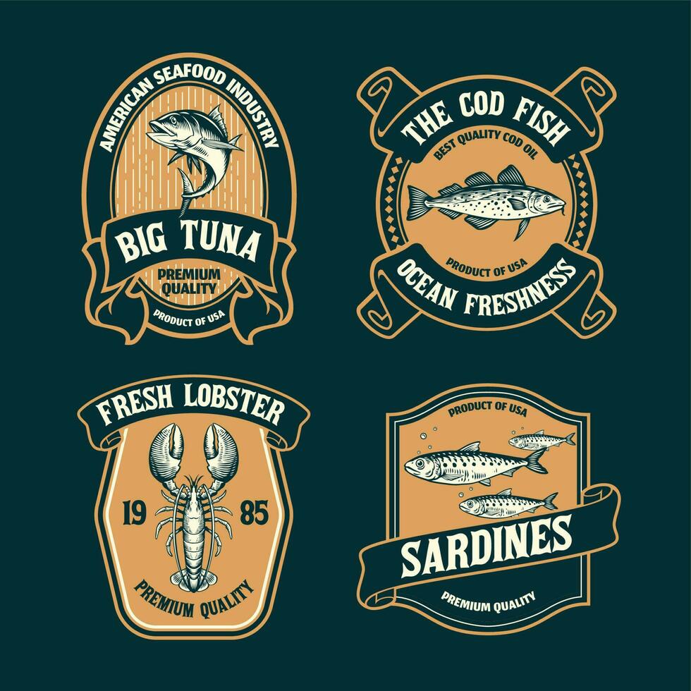 Vintage Set of Seafood Label Badge vector