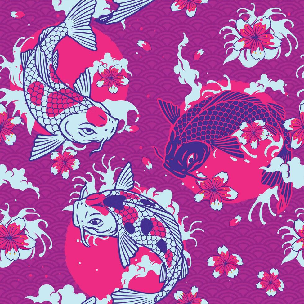 Seamless Pattern of Japanese Koi Fish vector