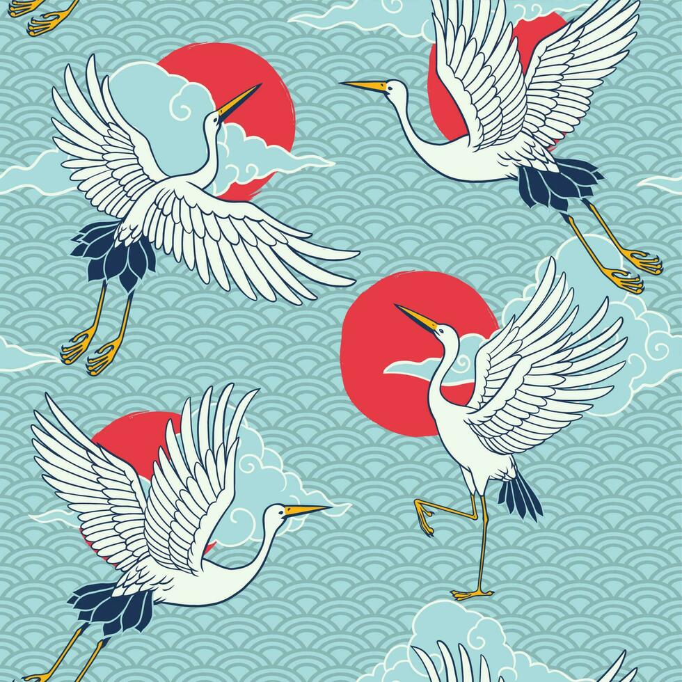 Japanese Heron Seamless Pattern Art vector
