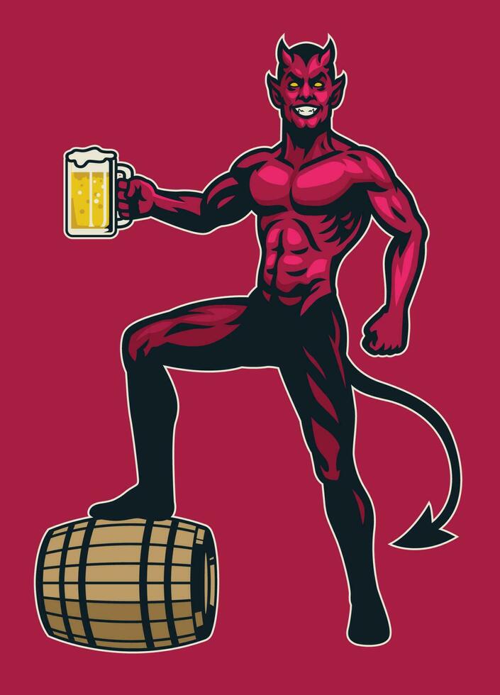 Devil Mascot Stand hold the Beer vector