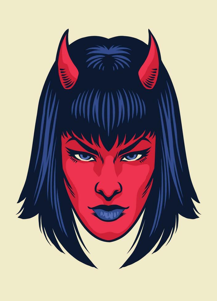 Vintage drawing of Devil women Face 23226914 Vector Art at Vecteezy