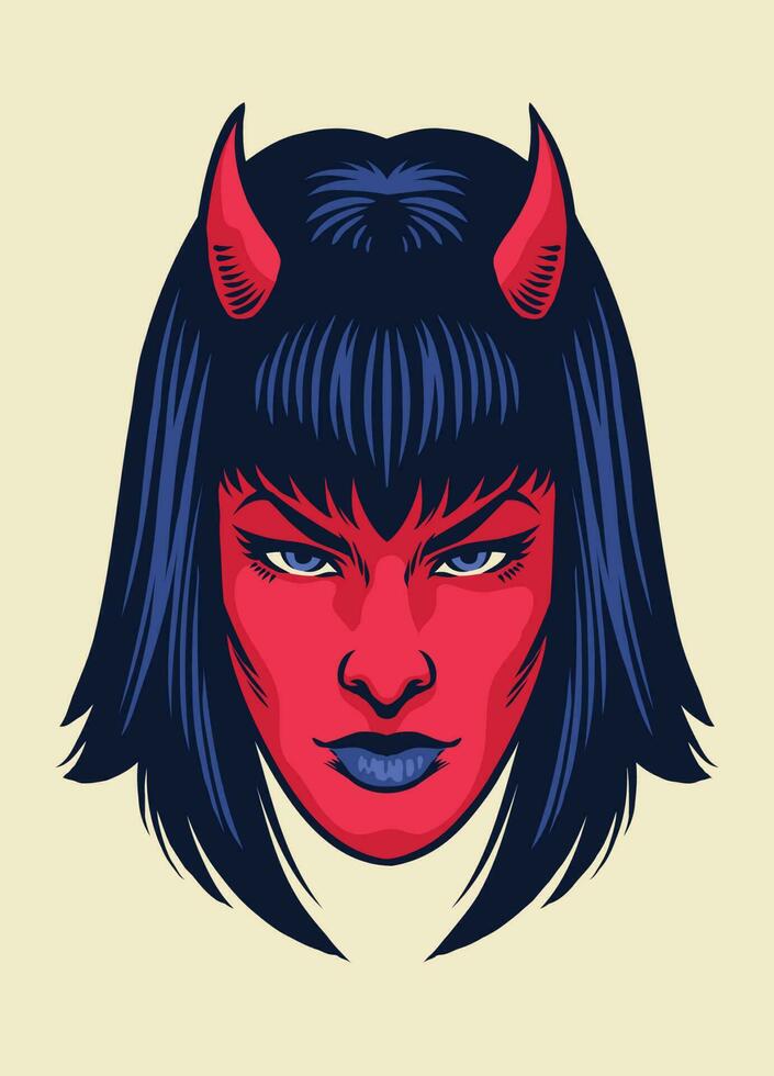 Clásico dibujo de diablo mujer cara vector