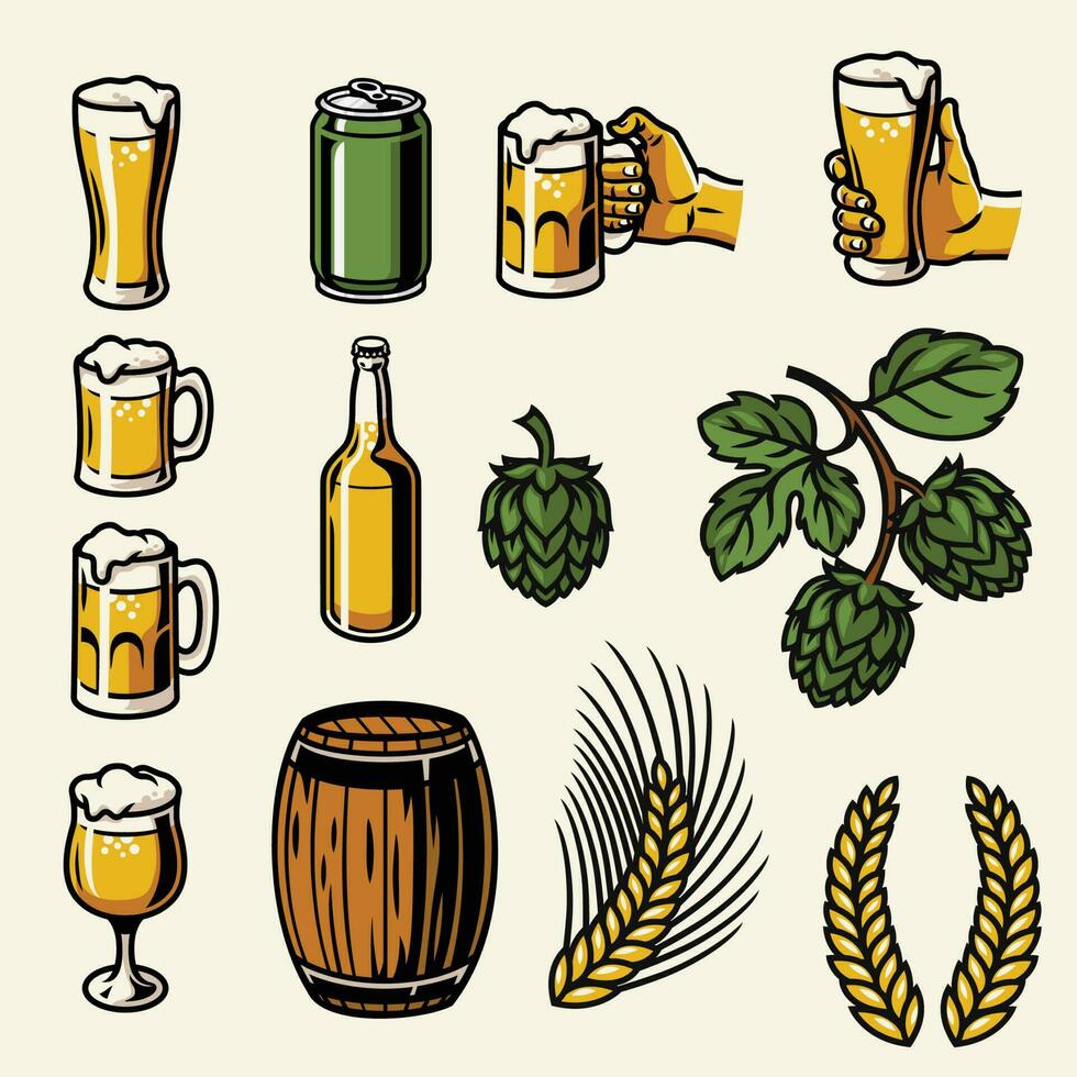 conjunto de cerveza objetos en Clásico estilo vector