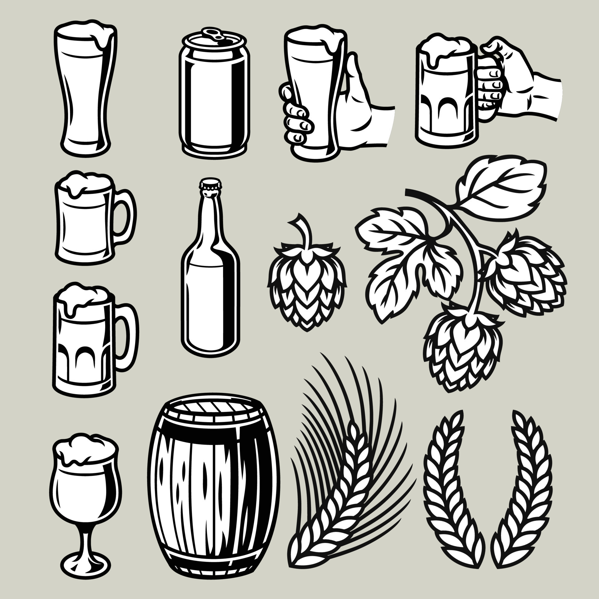 Set of vintage Black and White Beer Objects 23226919 Vector Art at Vecteezy