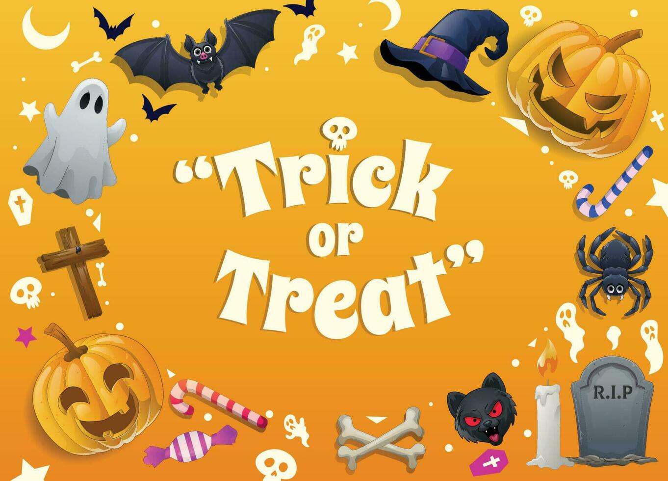 Trick or Treat Cartoon Design of Halloween Celebration vector