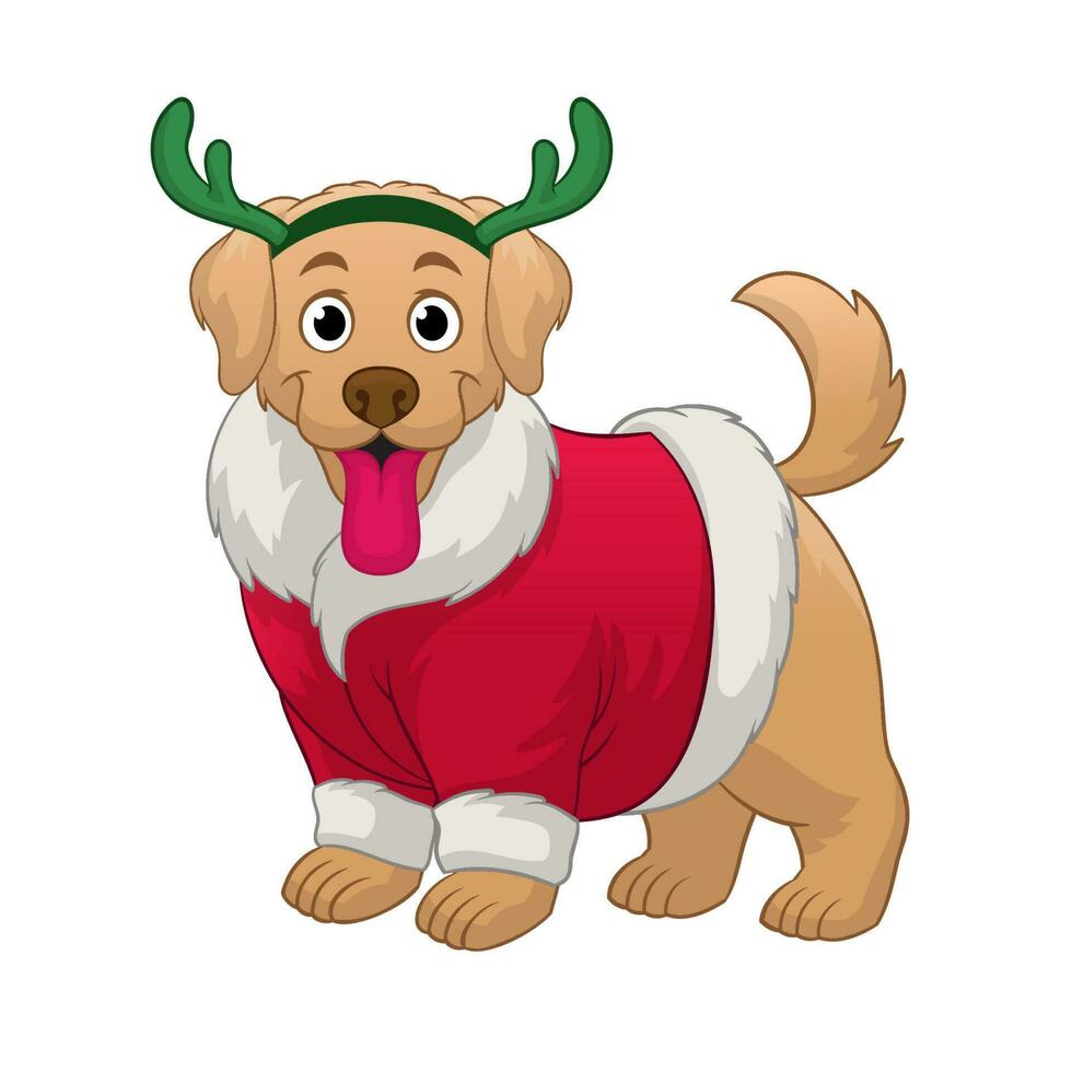 Cute Cartoon of Golden Retriever Puppy Wearing Santa Claus Costume vector