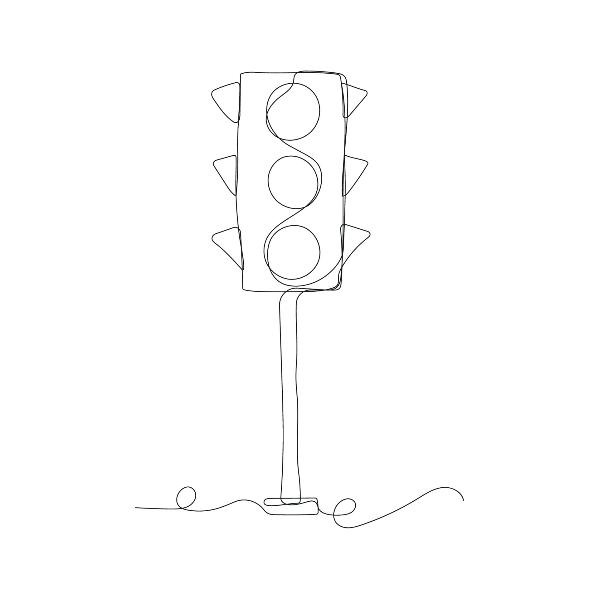 Continuous one line of traffic light. Line art drawing. Vector
