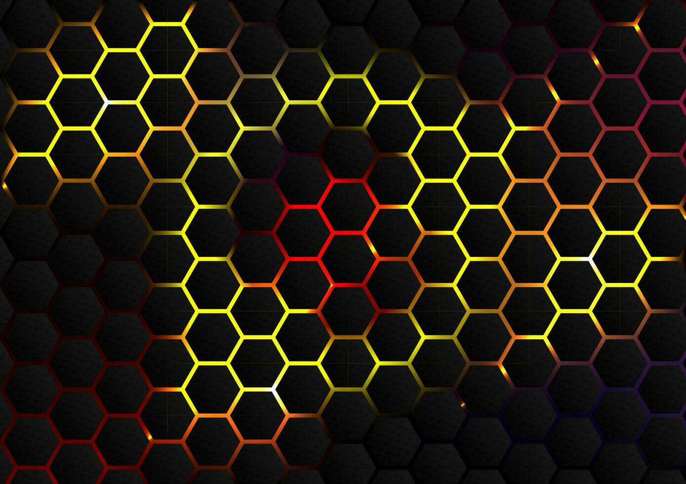 rojo y amarillo abeja miel formas panal Colmena con hexágono cuadrícula células en negro antecedentes vector