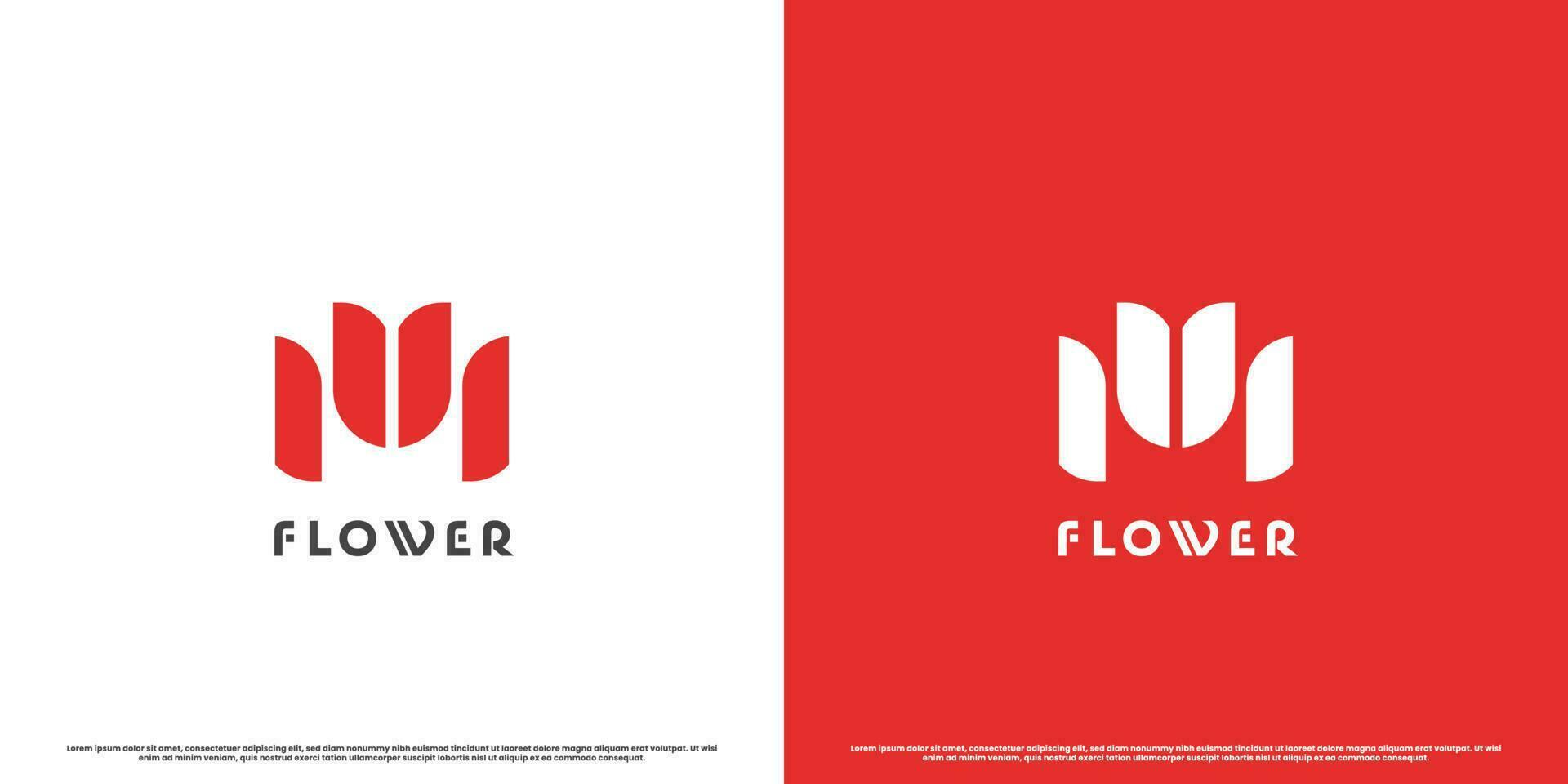 Letter M flower logo design illustration. Simple flat abstract silhouette of letter M tulip flower plant modern elegant beauty lifestyle corporate brand identity. Creative typography logotype design. vector